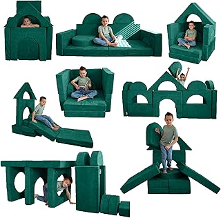 Creative Cubs Kids Couch Sofa Toddler Modular Building Fort and Play Set Foam 14-Pieces (Green)