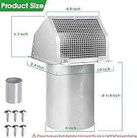 Vista 2 de Cubierta de ventilación de pared de 6 pulgadas, campana de ventilación de pared exterior con pantalla y amortiguador, cubierta de ventilación