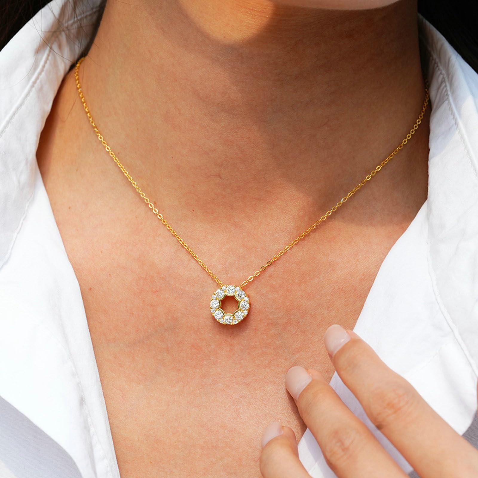 9K Gelbgold Ketten für Frauen, 3mm Runder Moissanit Kranz Collier Halskette Echtgold AU375