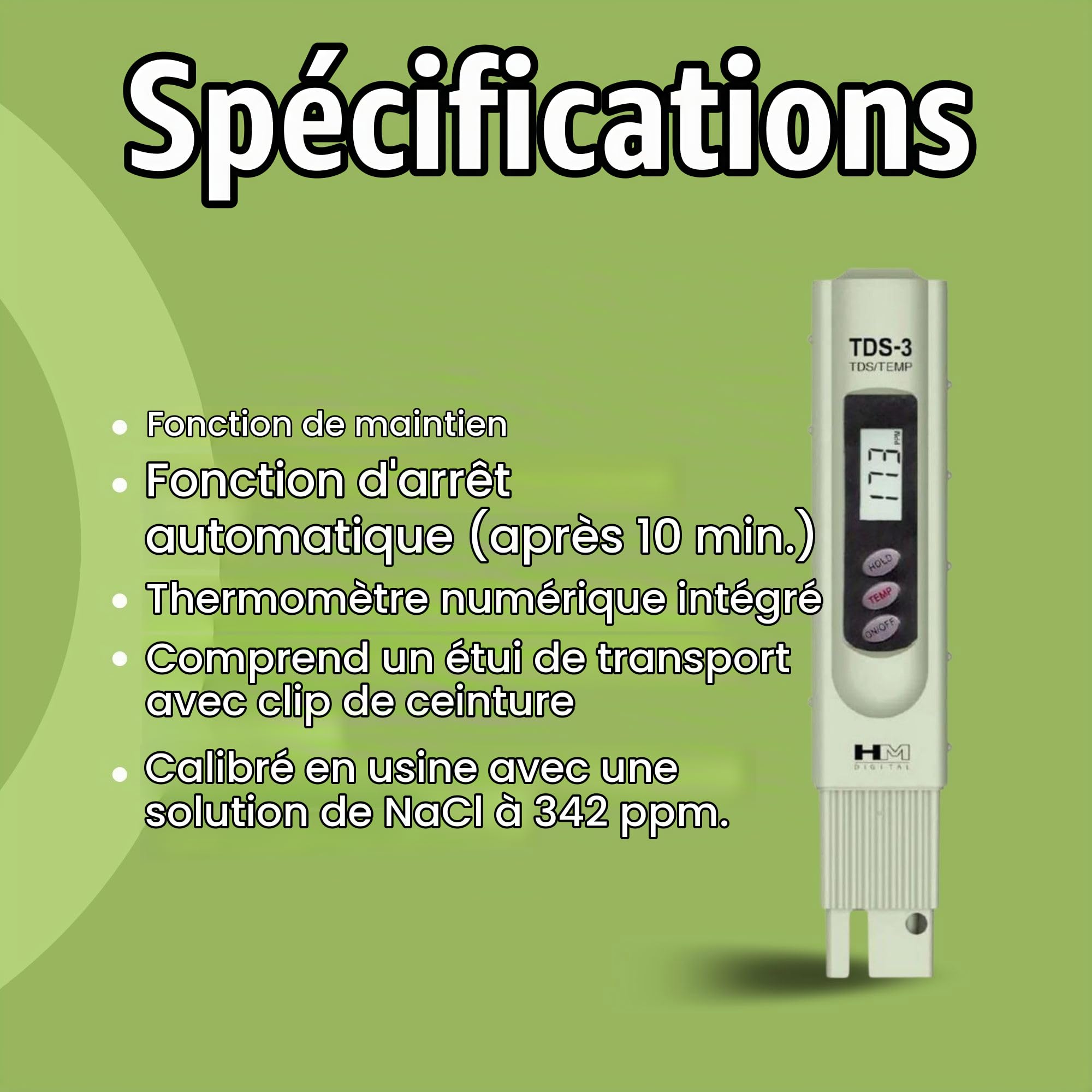 HM num-rique HM-DIGITAL-TDS-3 Total des solides dissous appareil de poche avec -tui de transport