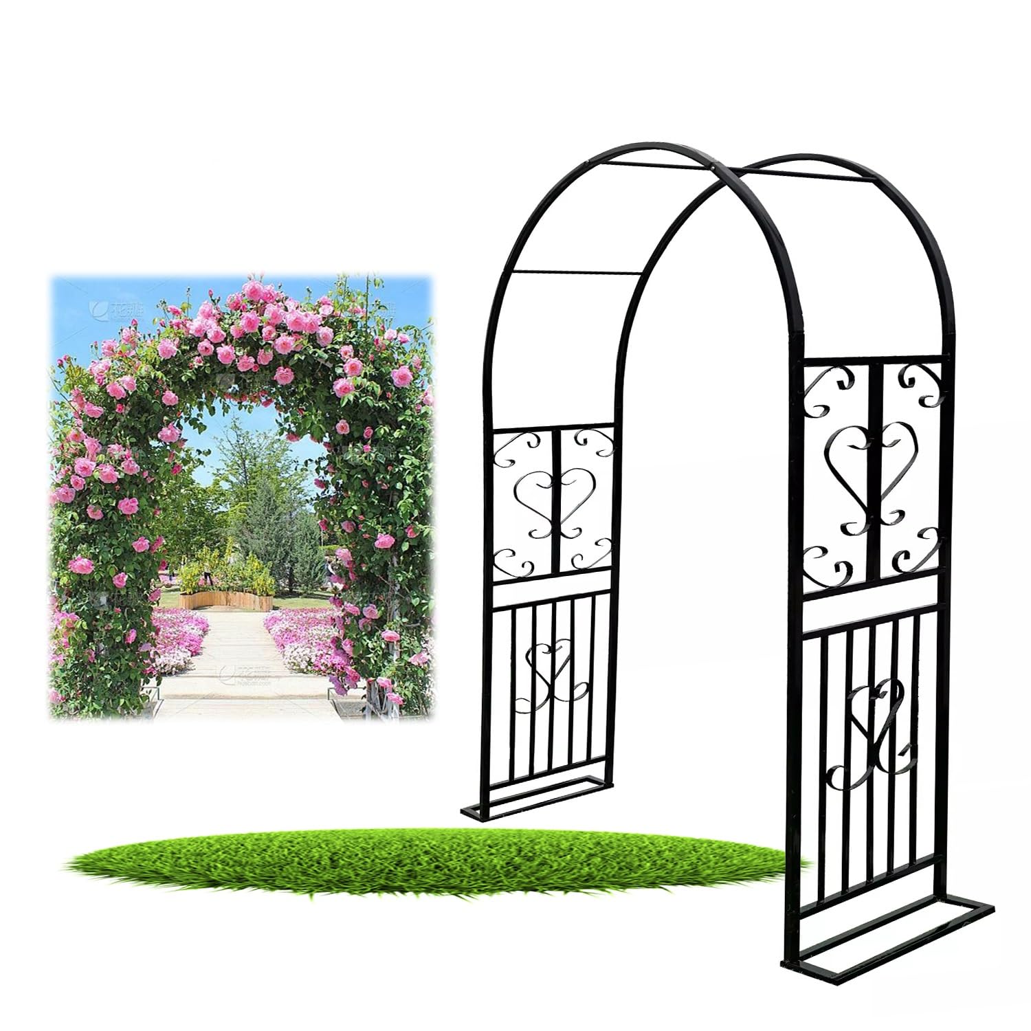 Arche de jardin largeur réglable 140 à 340 cm en métal noir robuste