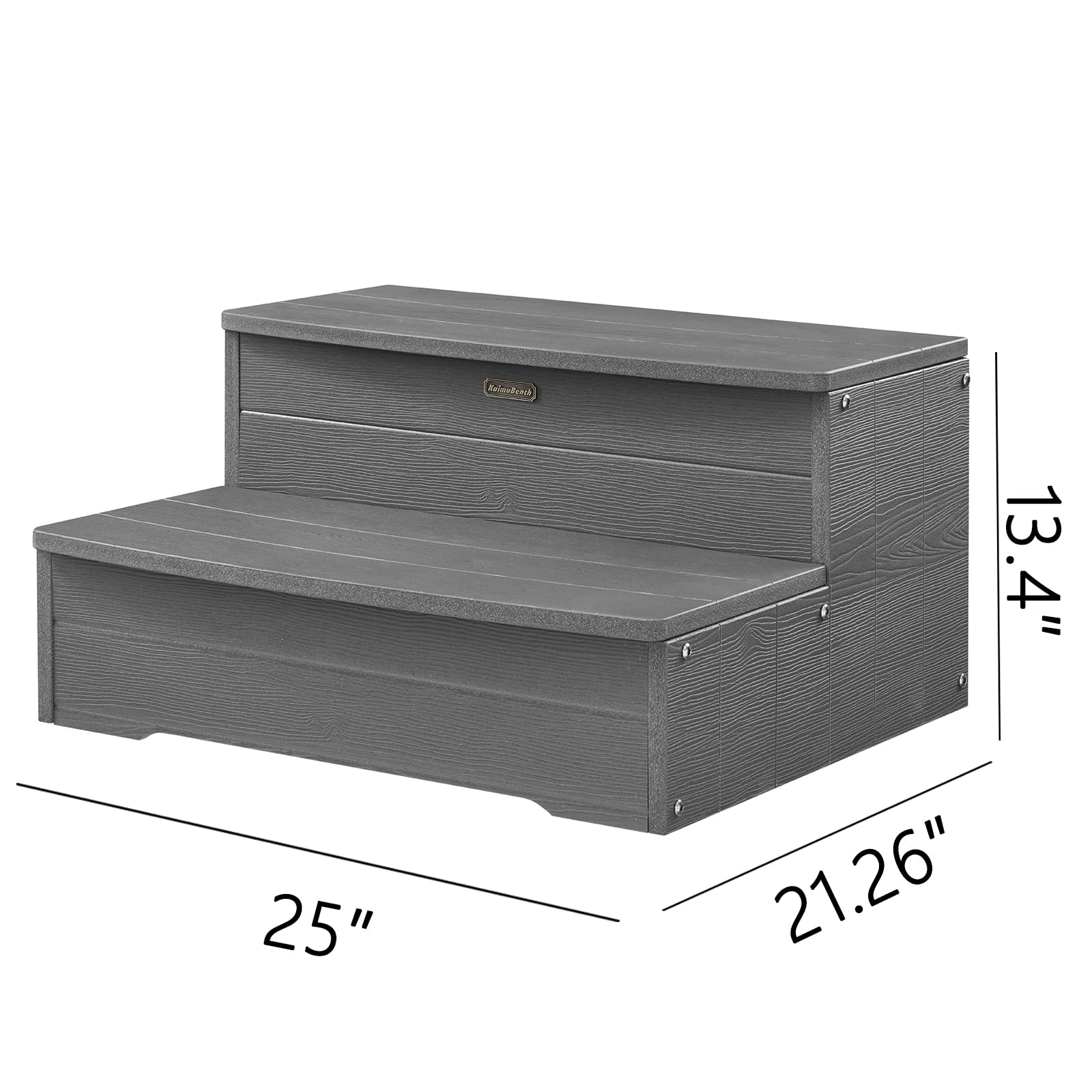 KaimuBench 63,5 cm große Whirlpool-Stufen, HDPS-Whirlpool-Treppe, wasserdicht, rutschfest, für den Außenbereich, Mehrzweck-Treppe, Holzoptik und strapazierfähig, Grau, Tragkraft: 272 kg