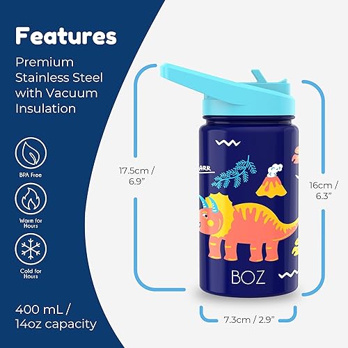 Miniatura 3 de BOZ Botella de agua para niños pequeños con tapa con popote, botella de agua aislada de acero inoxidable para niños, botella de agua a prueba de