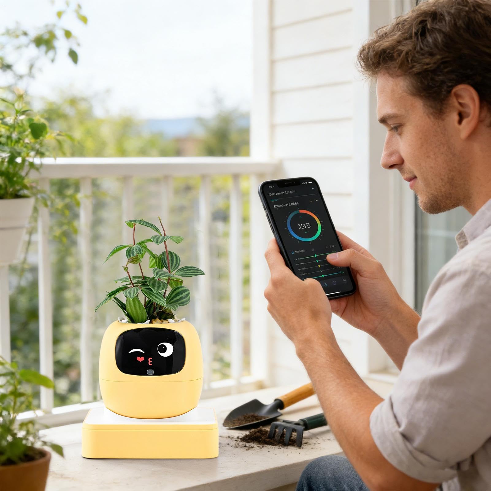 Maceta Inteligente con Asistente IA Jardineras Con IA Inteligente Para | Tiesto Pequeño Para para Interiores Principiantes Día de la Madre Jardín Balcón Dormitorio