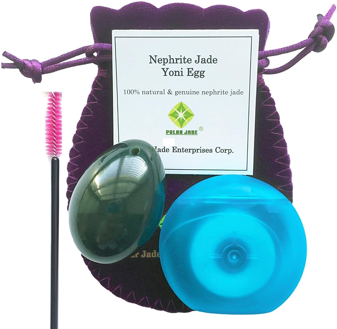 Polar Jade Nephrite Jade Egg, Medium, Drilled with Unwaxed String, Cleaning Brush and Instructions for All Levels of Users in Kegel Exercises to Gain Better Bladder Control to Prevent Incontinence