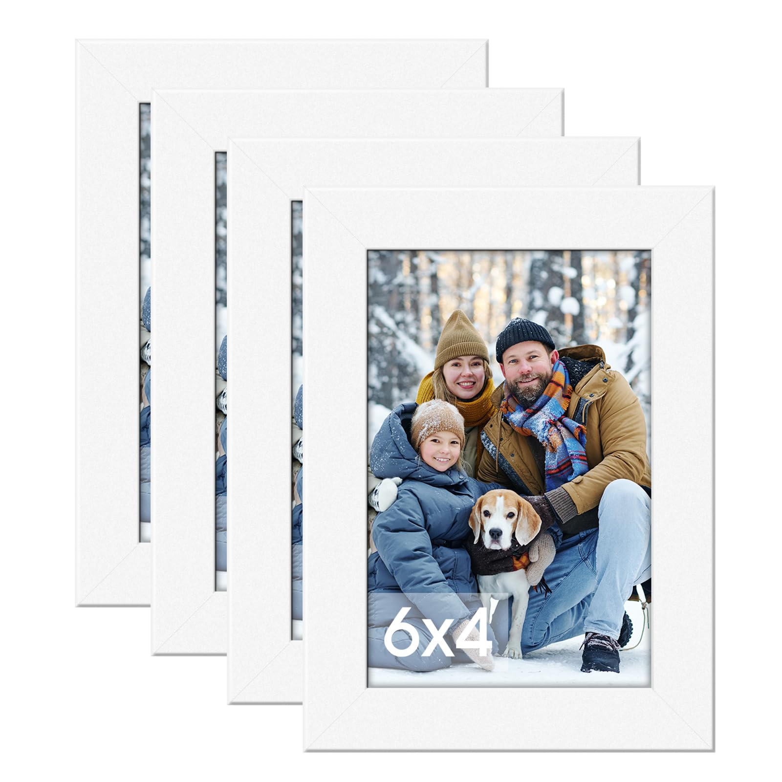 DMSELL 4 Pack White 6x4 Photo Frame, White Picture Frames 6x4 for Tabletop Display and Wall Decoration