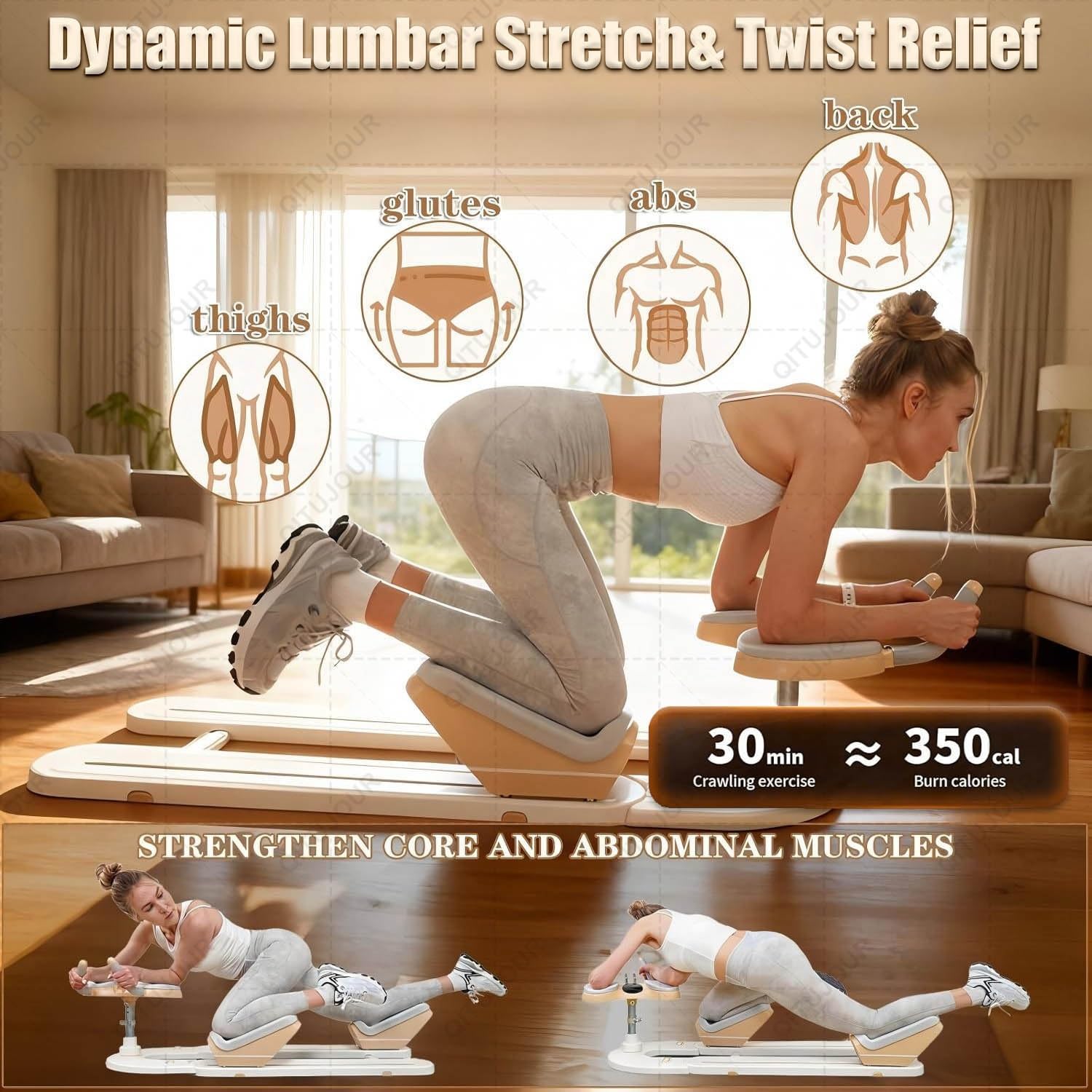 Spine Twist & Stretch Trainer für das Heimfitnessstudio–Wirbelsäulenstützgerät Core-Trainingsgerät mit digitalem Timer für Bauchmuskeltraining, Taillenstraffung und Beindehnung, 45 Cm Verstellbereich