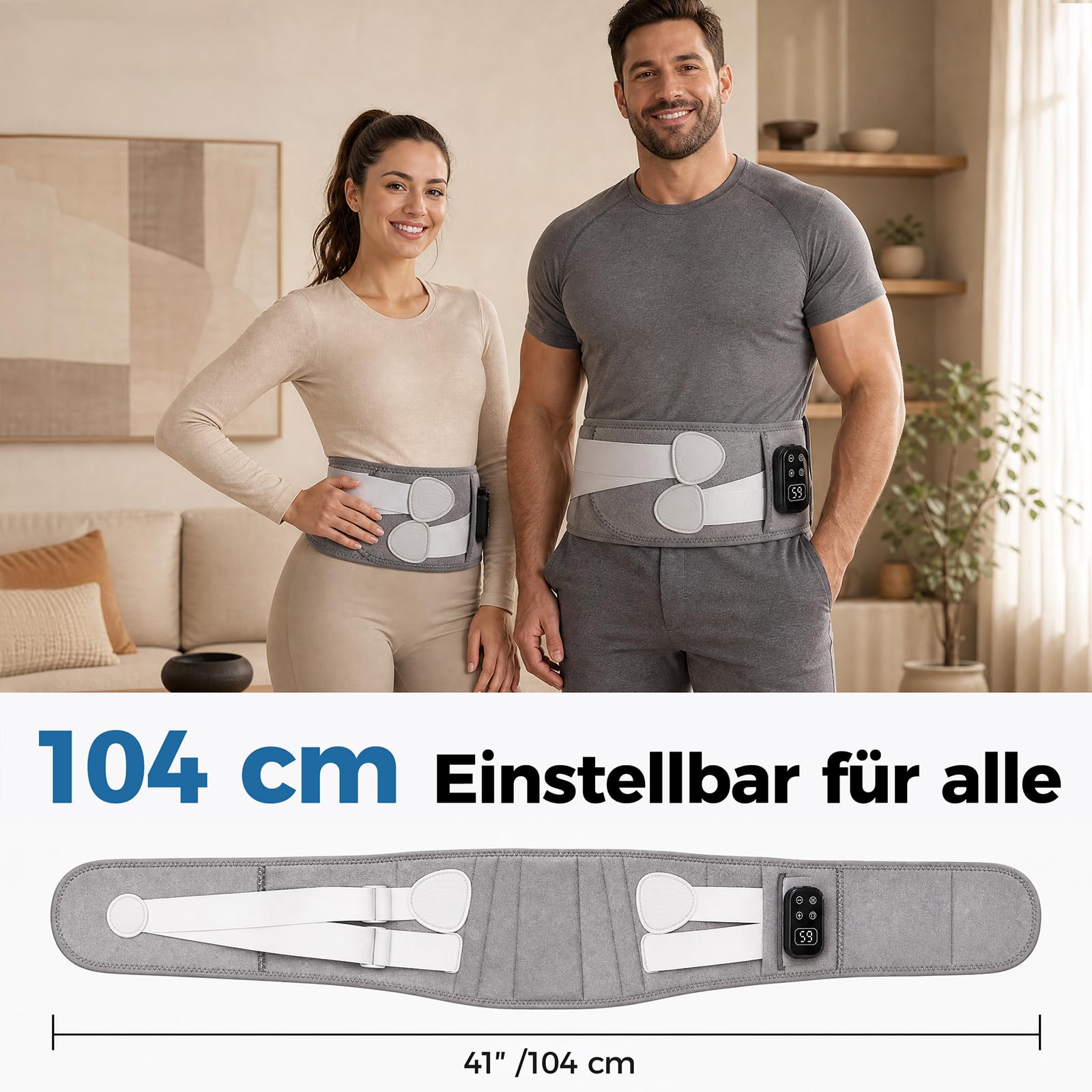 Wärmegürtel Rücken Heizkissen Kabellos Massagegerät, Elektrische Heizmatte Taillengurt mit 5 Massagemodi 3 Wärmestufen Touchscreen Für Den Unteren Rücken Geschenk für Frauen Männer