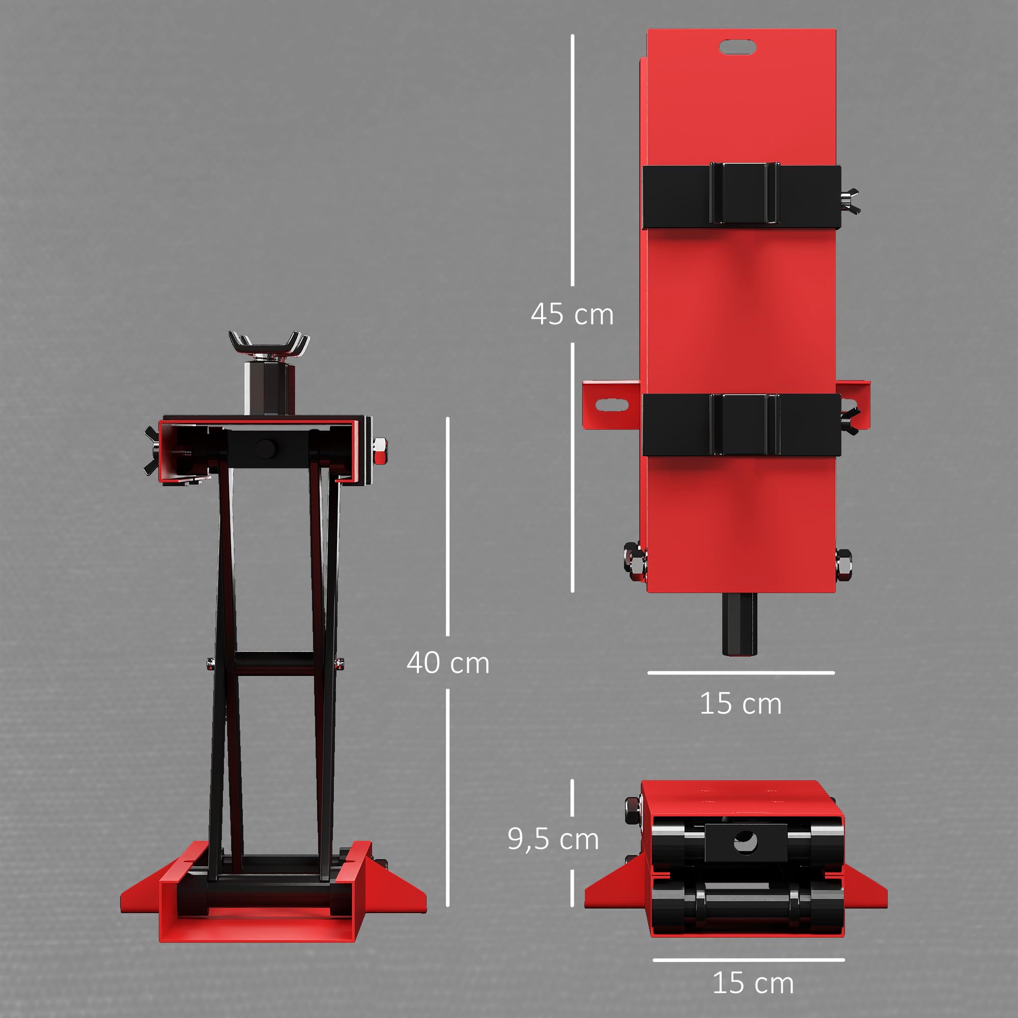 HOMCOM Podnośnik do motocykli, obciążenie 500 kg, 95-400 mm | Regulacja wysokości, stojak montażowy, podnośnik nożycowy do naprawy rowerów, w garażu i na zewnątrz