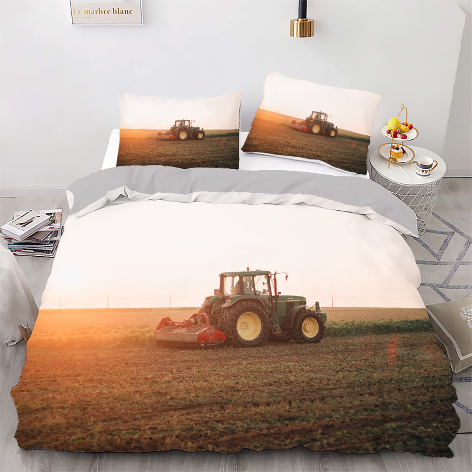 Housse de couette tracteur 160x200 parure de lit zippée facile à laver pour lit enfant