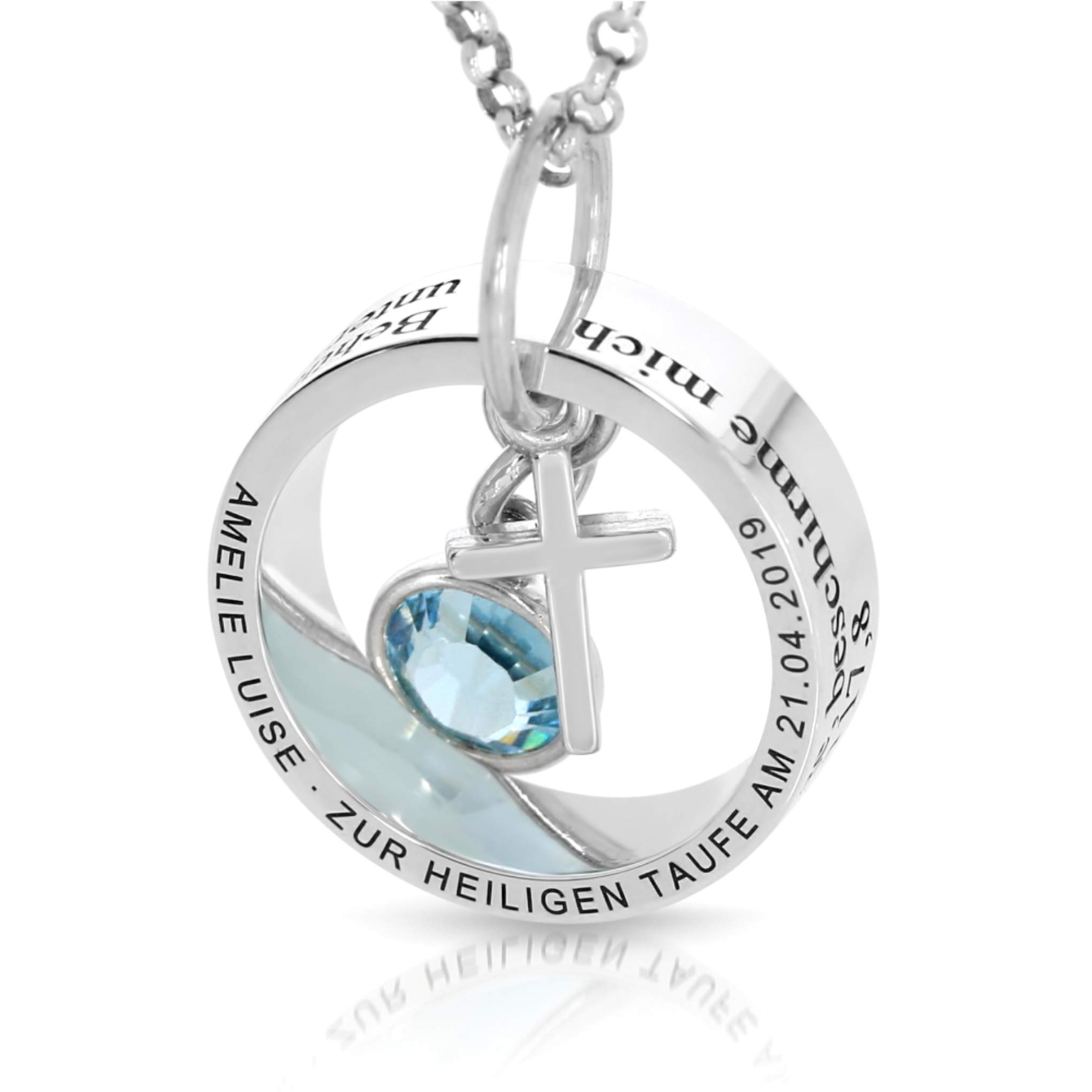 Taufring Gravur 925 Silber Geburtsstein Taufkette Taufspruch Kreuz Taufschmuck besondere Taufgeschenke Echtschmuck Kreuz Kette | HANDMADE IN GERMANY