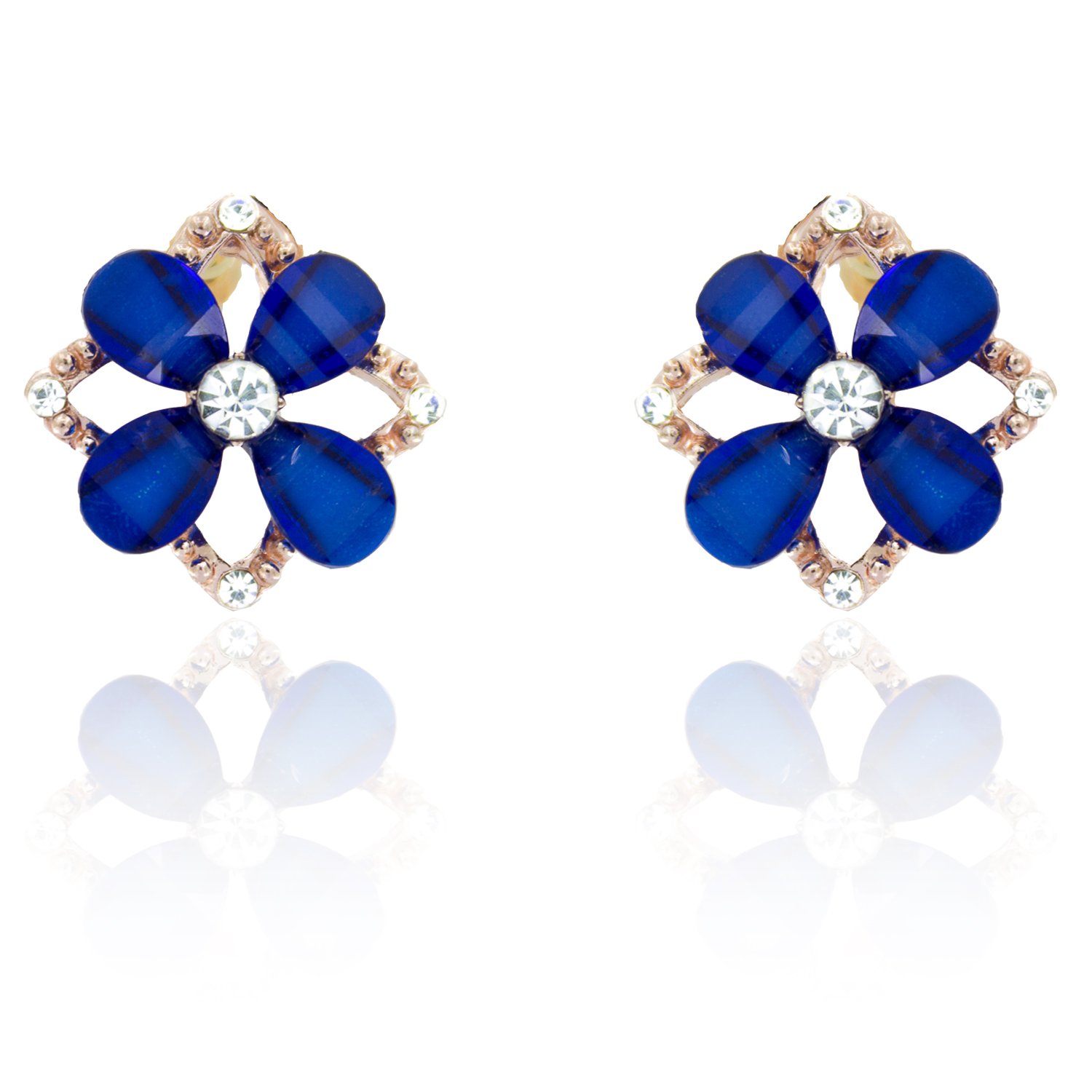 YouBella Jewellery Gold Plated Flower Shape Crystal Earrings for Girls and Women (DARK BLUE)
