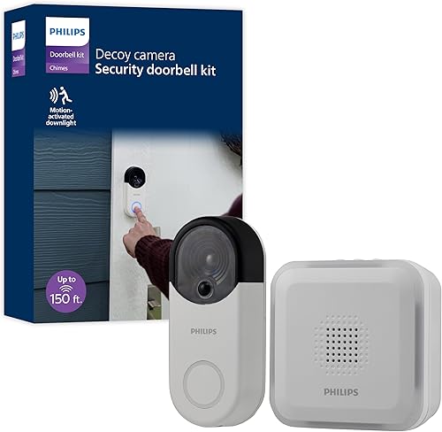 Philips Kit de timbre de seguridad inalámbrico, cámara de timbre de señuelo, luz activada por movimiento, timbre señuelo cámaras de seguridad para