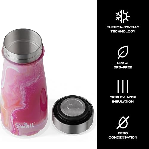Miniatura 3 de S'well Viajero de acero inoxidable, 16 onzas, ágata rosa, recipientes aislados al vacío de triple capa que mantiene las bebidas frías durante 24