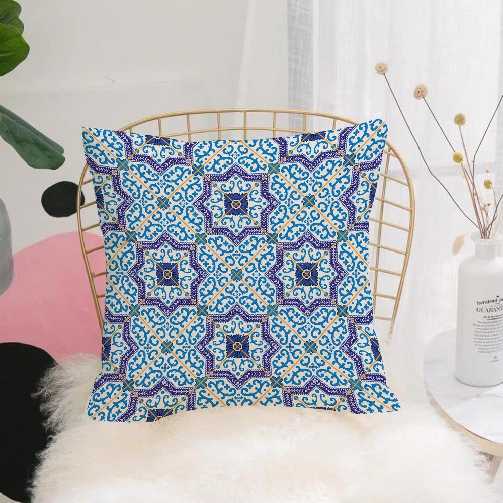 HYMSXW Cushion Cover,Throw Pillow Case Home Decorative for Living Room Bedroom Sofa Chair 20X20 Inch,Gorgeous seamless pattern from dark blue and white Moroccan Portuguese tiles Az,Pillowcase 50X50cm