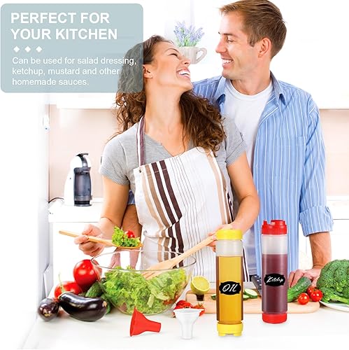 Miniatura 3 de Sabary 6 botellas exprimibles de condimentos de 16 onzas para salsa, botellas de plástico invertidas con calcomanías y embudo, válvula grande sin