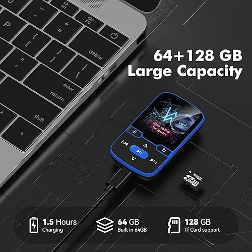 Miniatura 3 de Reproductor de MP3 de 64 GB con clip Bluetooth 5.3 Reproductor de música portátil para niños con radio FM, podómetro, grabadora de voz, barajar y