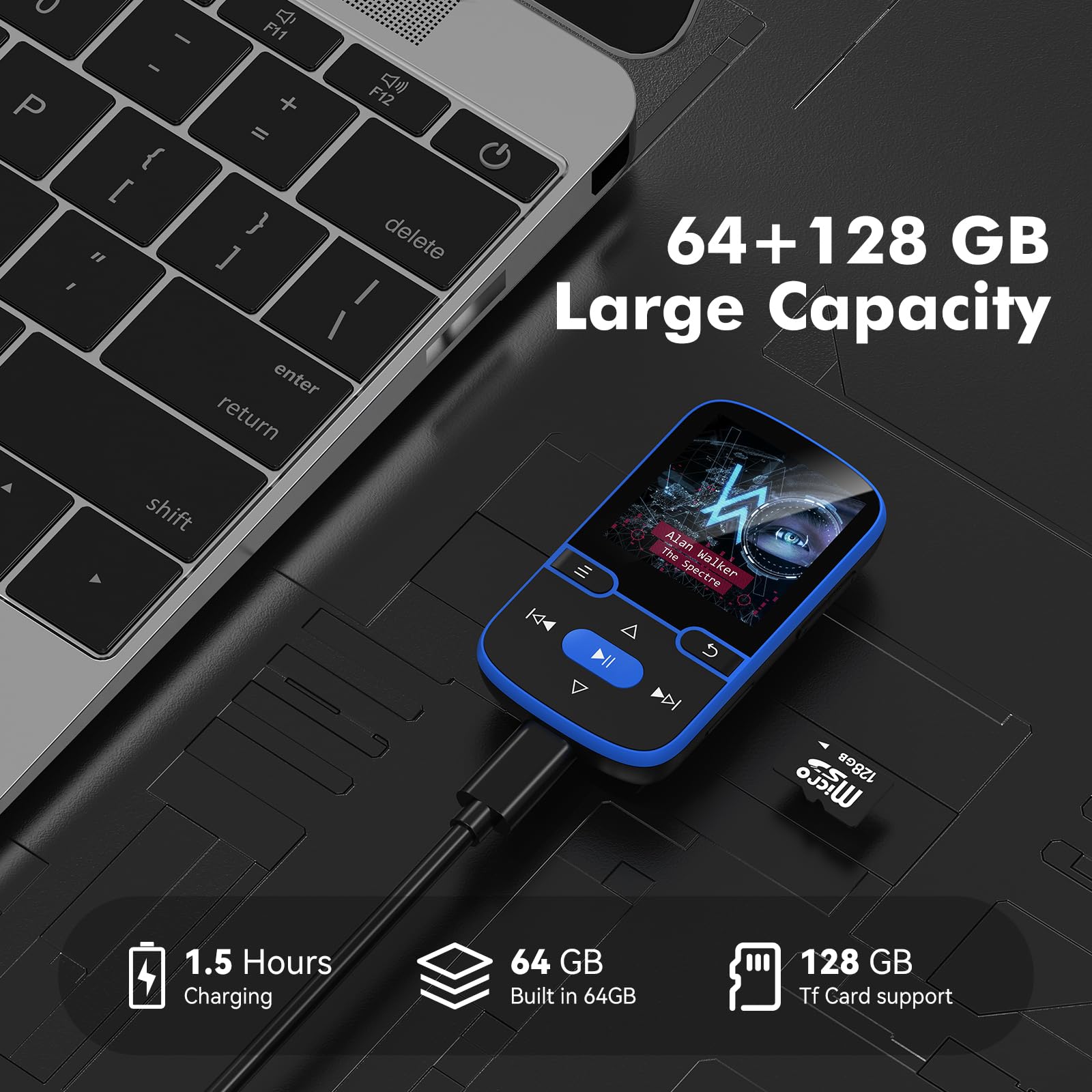 Lecteur MP3 64 Go avec clip Bluetooth 5.3 Lecteur de musique portable pour