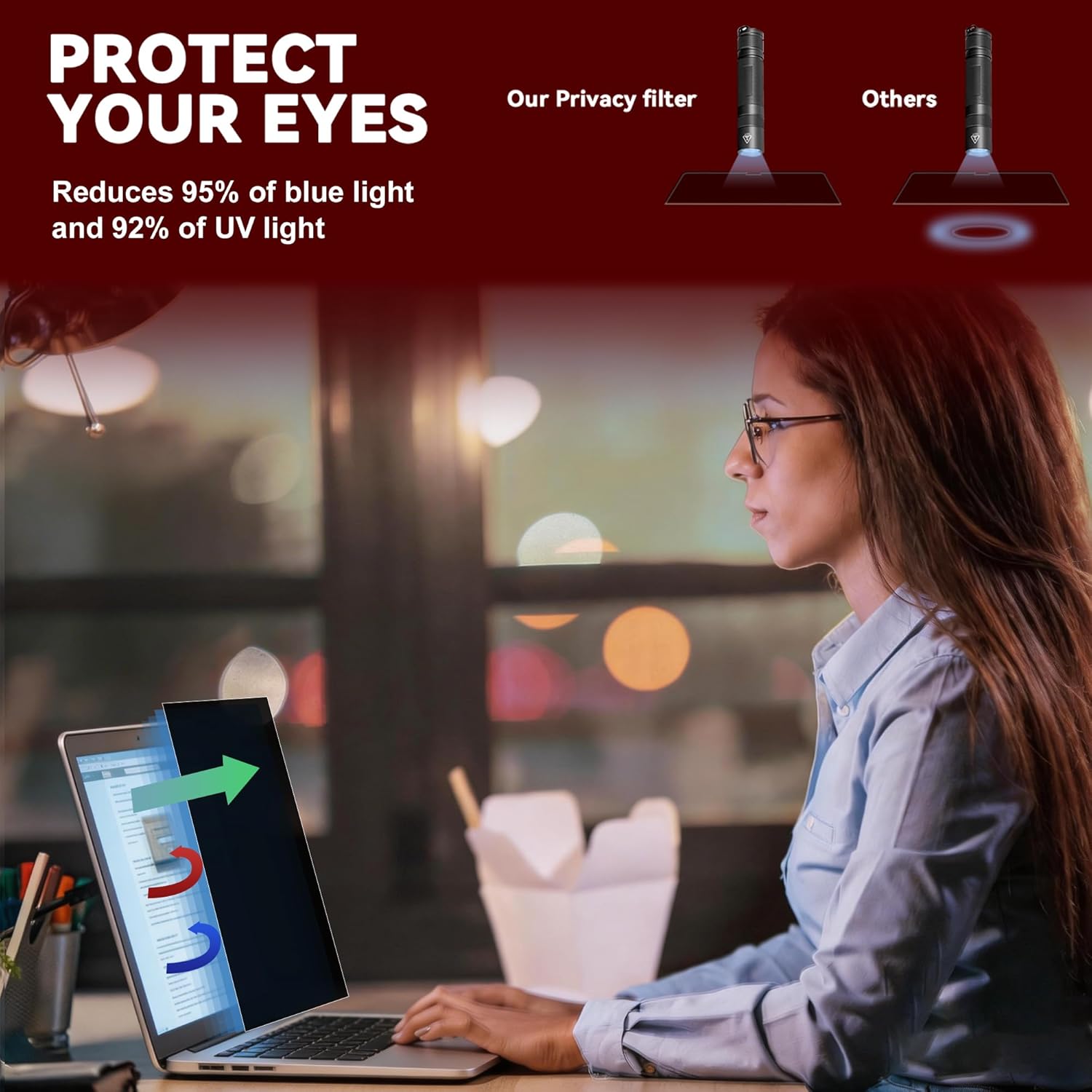 10.1 Inch Computer Privacy Screen Filter (16:9 Aspect Ratio) - Removable, Anti Glare & Blue Light Blocking, Compatible with HP Dell ASUS Acer Samsung Monitors