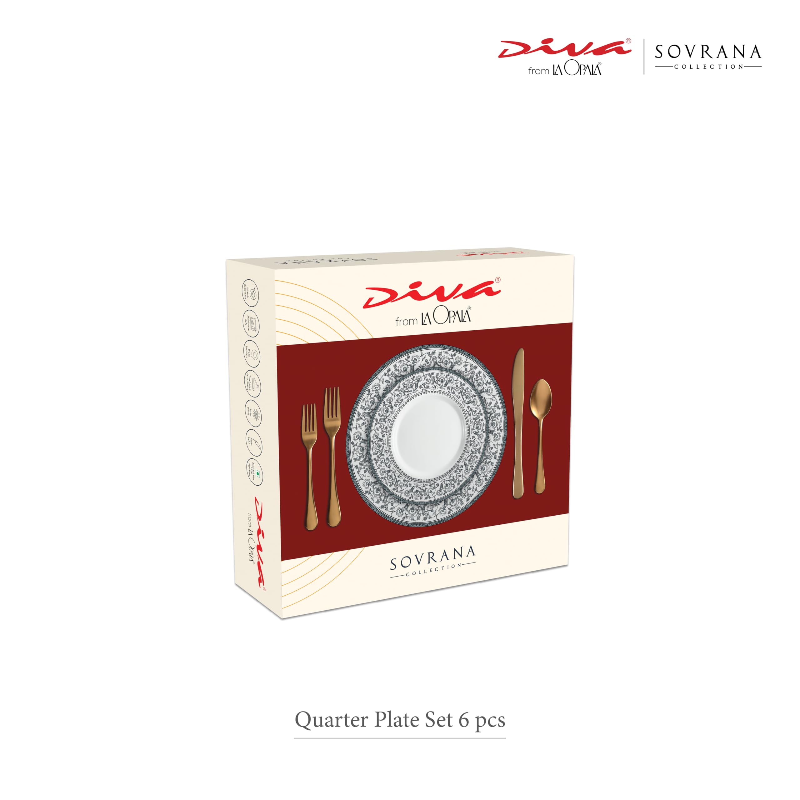 La Opala Diva Sovrana Collection Opal Glass Crockery | Quarter Plate Set of 6 Persian Grey | Side Plate for Snacking & Gifting | Microwave Safe | 100% Vegetarian | Extra Strong | Super Light & White 3