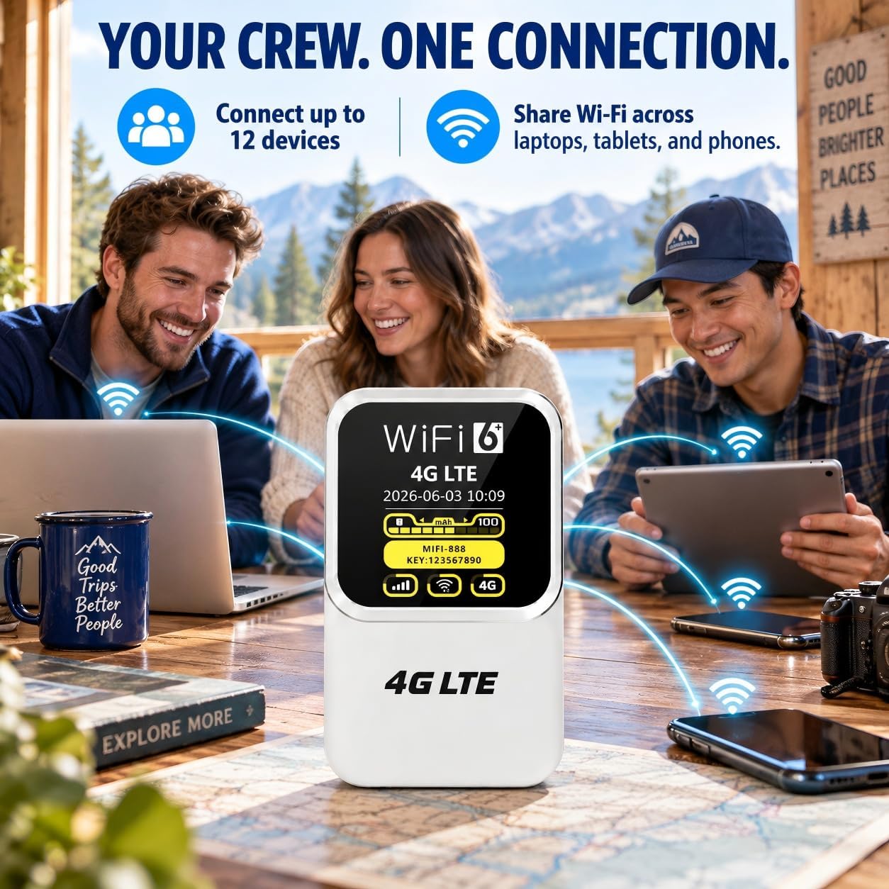 Unlocked 4G LTE Mobile WiFi Hotspot, Portable Travel Router with SIM Card Slot, Qualcomm Chipset, Up to 300Mbps WiFi, 3000mAh Battery, Connects 15 Devices, WPA3 Security