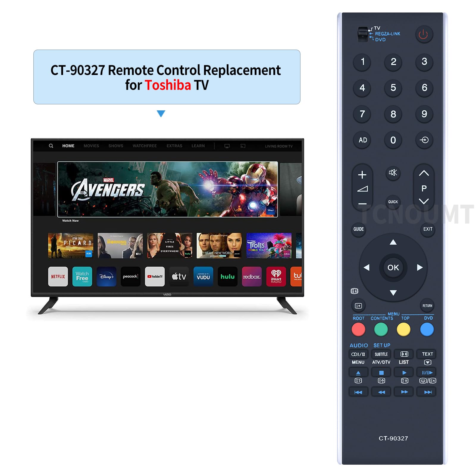 TCNOUMT CT-90327 Replacement Remote Control Compatible for Toshiba LCD TV 37XV635D 42ZV635D 42ZV635DB 32XV625D 32XV625DB 32RV675D 32RV675DB - Image 2