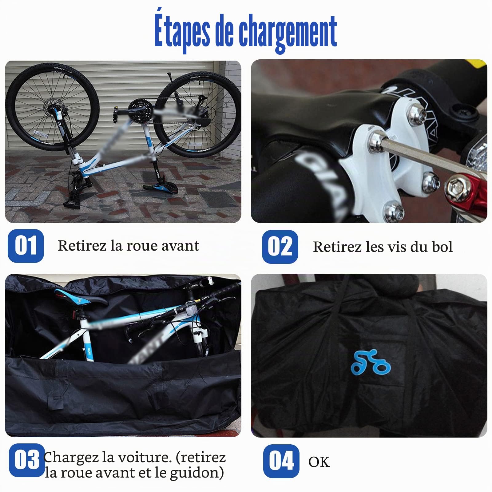 Sac de transport pour vélo 26-29 pouces - Sac de rangement pour vélo - Étanche - Épaississement - Pliable - Pour air, train, voyage