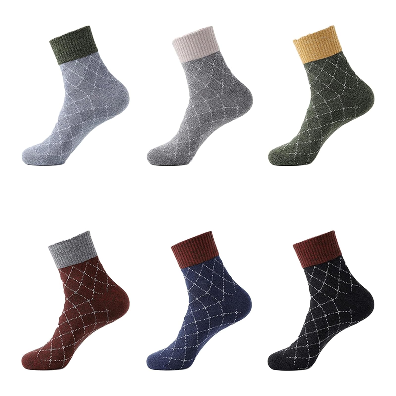 Chaussettes Basses Chaussettes Longues Simples à Rayures Diamant, 6 Paires de Chaussettes épaisses mi-Mollet, Bas Confortables, Chaussettes de Sol faciles à Nettoyer Coupe Confortable