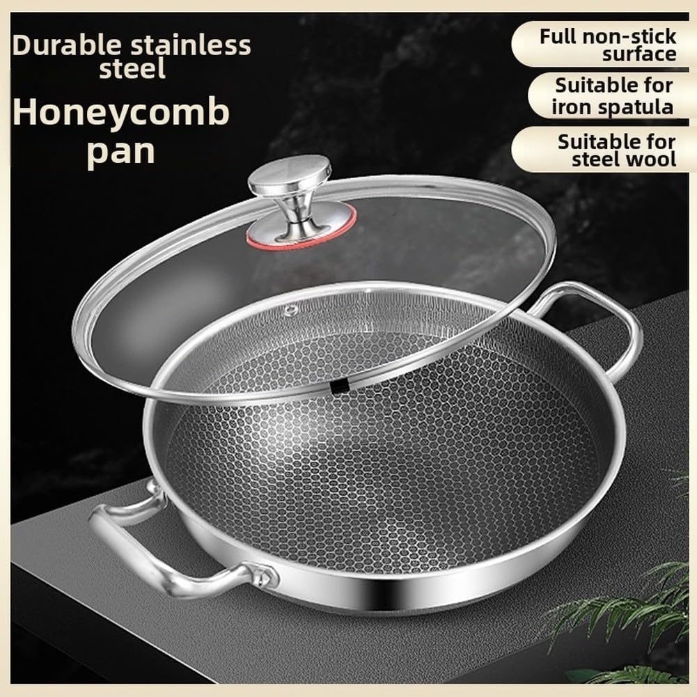 Padella wok in acciaio inox, 32 cm, struttura a nido d'ape, lavabile in