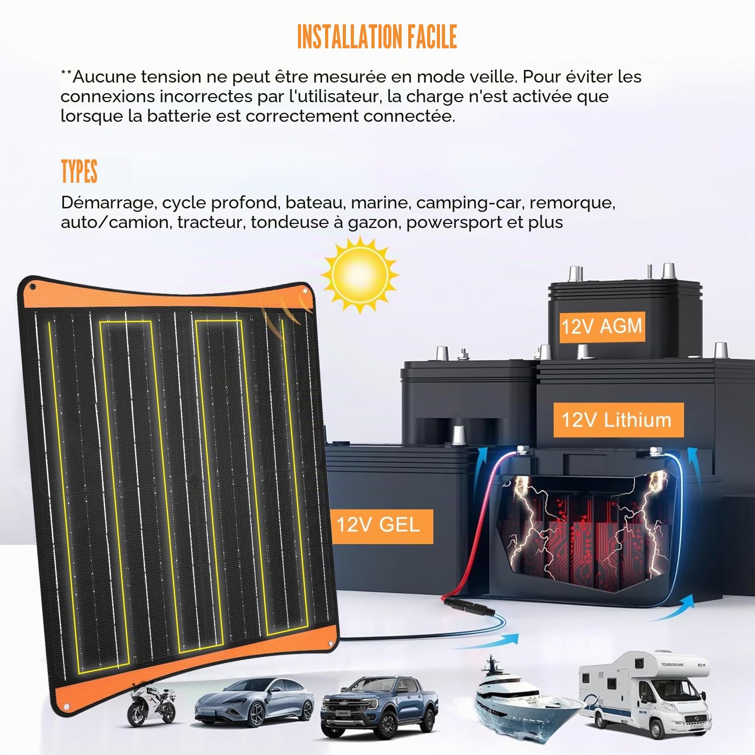 【30W Chargeur Batterie Voiture Solaire】DERUXI 30W Panneau Solaire 12V, Chargeur Solaire Panneaux Solaires Portable, Maintien de Charge Batterie Voiture Allume-Cigare Pinces Crocodile pour Bateau Moto