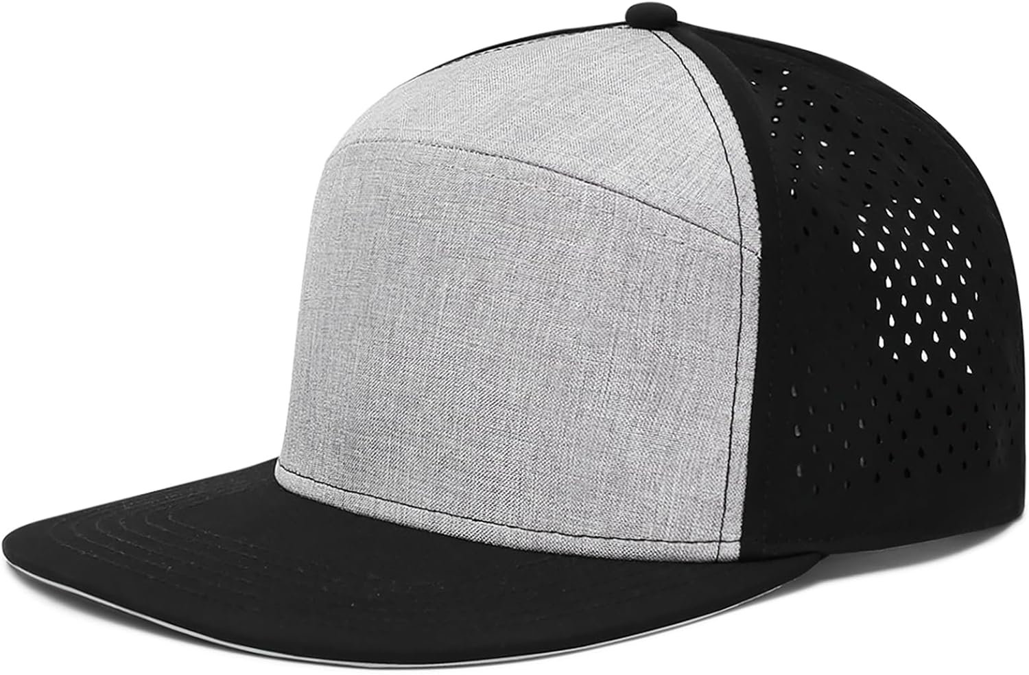 Men Performance Mesh Snapback Hat, Lightweight Laser Perforated Flat Brim Baseball Cap for Running, Gym & Outdoor