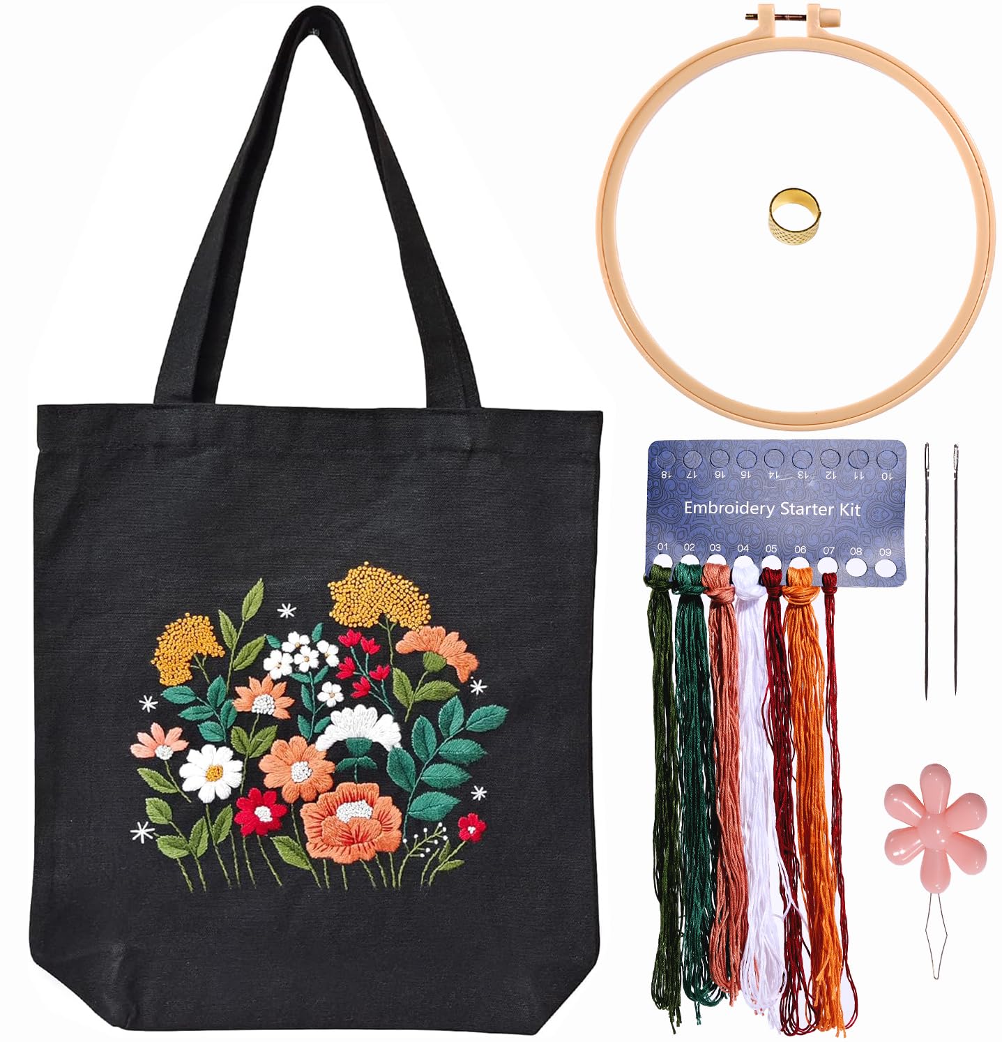 CREAWONDER Hand Embroidery Kits for Bag Embroidery Kit Bag with Pattern for Beginners Arts and DIY Embroidery Crafts Kits for Adults Include Instructions