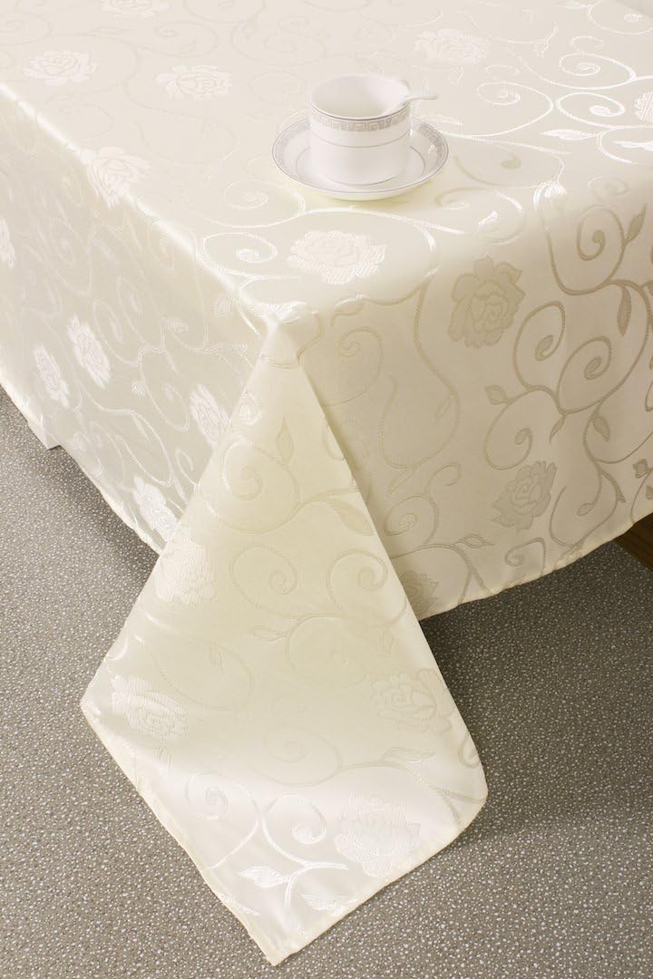 Flowery Medium Weight Fabric Tablecloth (60"x120", Cream)