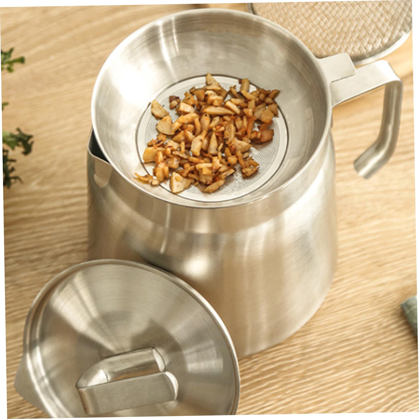 Passoire à huile 2 en 1 et récipient à graisse de bacon – Pot filtrant de cuisson avec solidifiant pour l'élimination, friteuse réutilisable pour la gestion l'huile cuisine