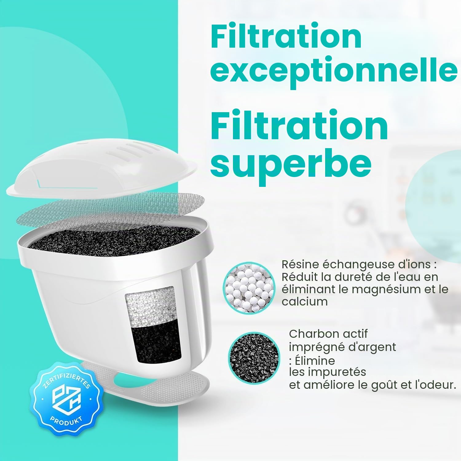 Aquafloow Lot de 12 Cartouches Filtrantes Eau | Compatibles Brita Maxtra+, Maxtra Pro, Marella, Style, Elemaris | Réduction de Chlore, Calcaire, Métaux Lourds