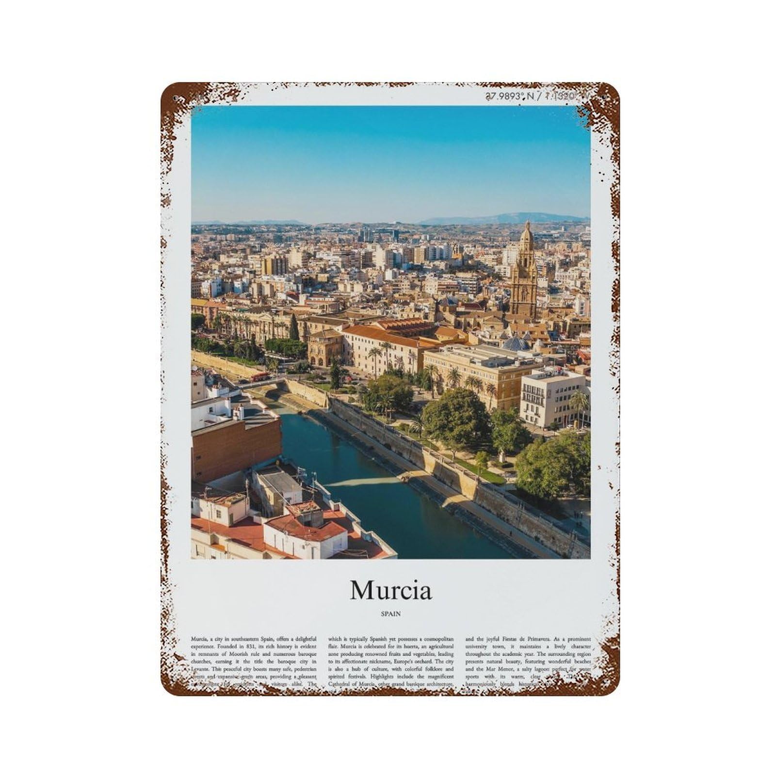 xiaoxiaoshen Murcia Spain City Scenery Wall Decor Art Metal Tin Poster Modern Home Decor Art Home Bar Shop Decorations Vintage Sign 40x30cm