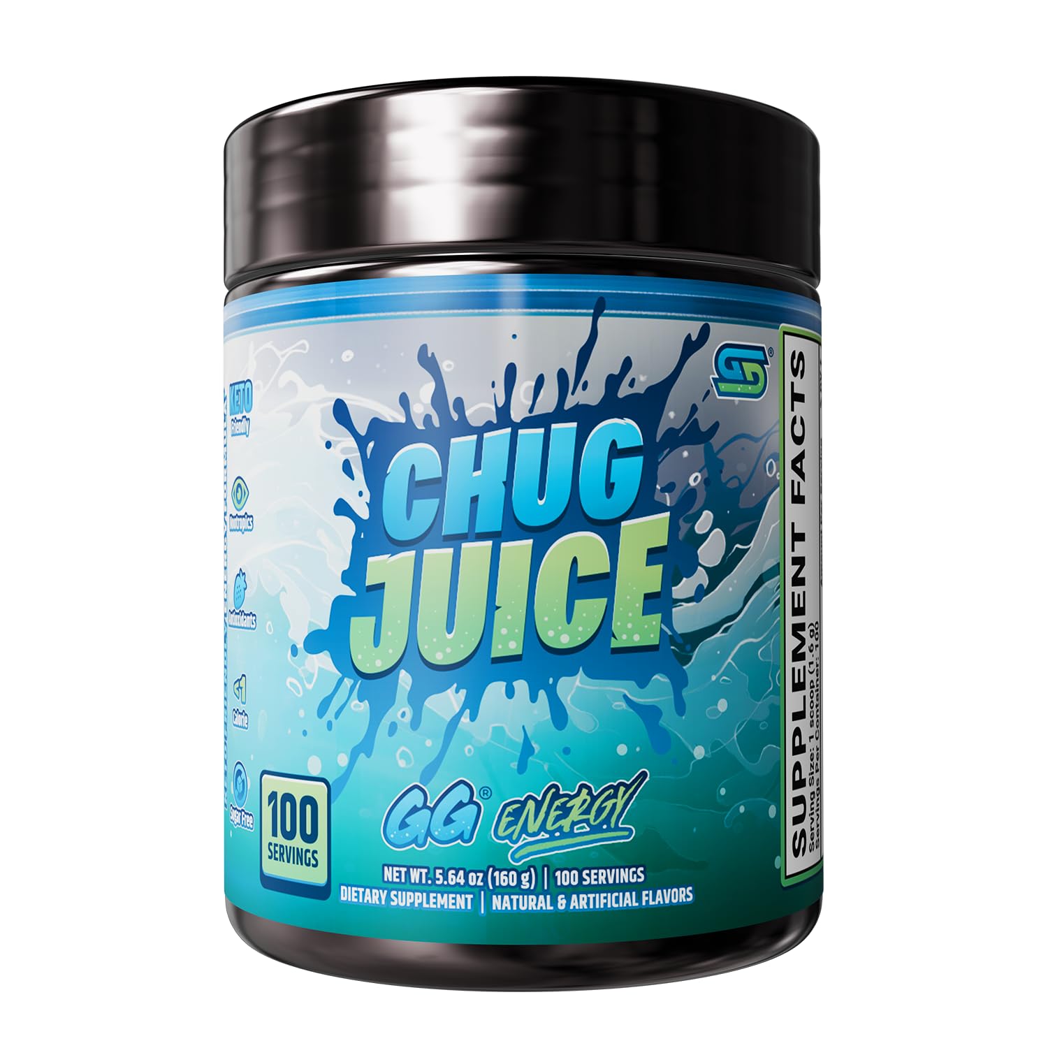 Gamer Supps GG Energy Chug Juice por LazarBeam, pó para bebida com cafeína e vitaminas, 100 porções