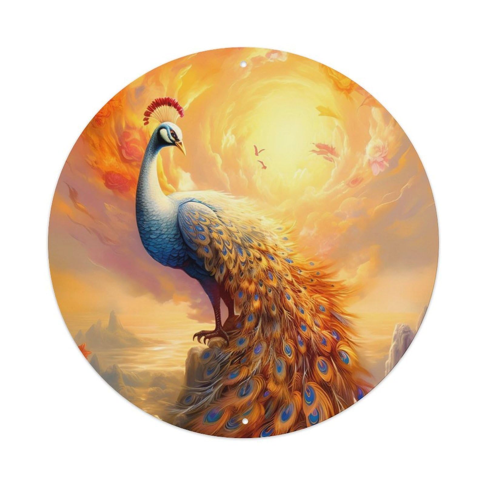 Animal Art Peacock Vintage Metal Tin Sign Plaque Wall Decor for Cafe, Club, Garden Round Metal Poster 8x8Inch