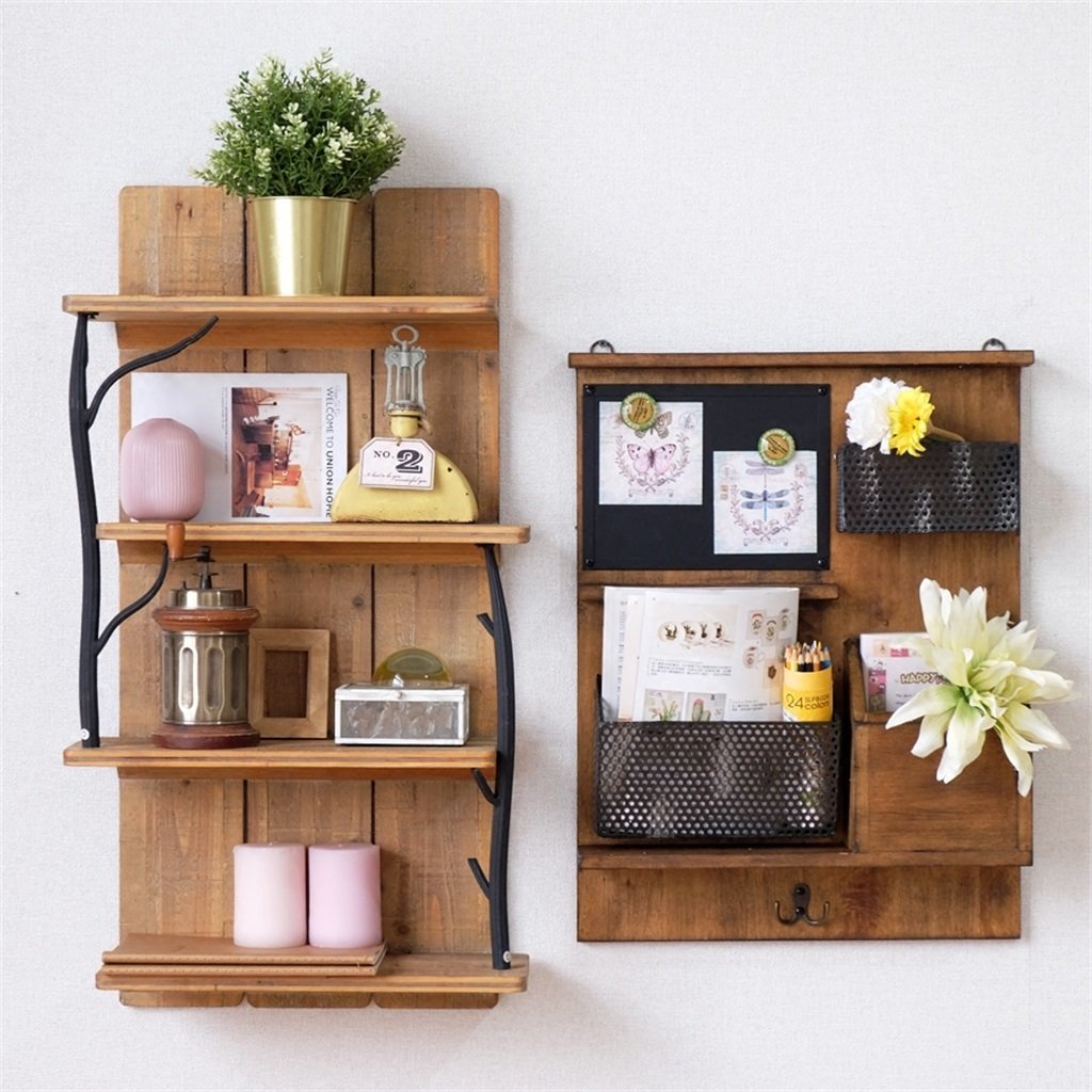 Baldas flotantes Estantes flotantes-Retro Loft Industrial Estilo nostálgico Hierro y Madera Cocina Wall Storage Board Estantería/Soporte de Flores/Wall Hanging Rack/Decorativos Corner Frame Tabl