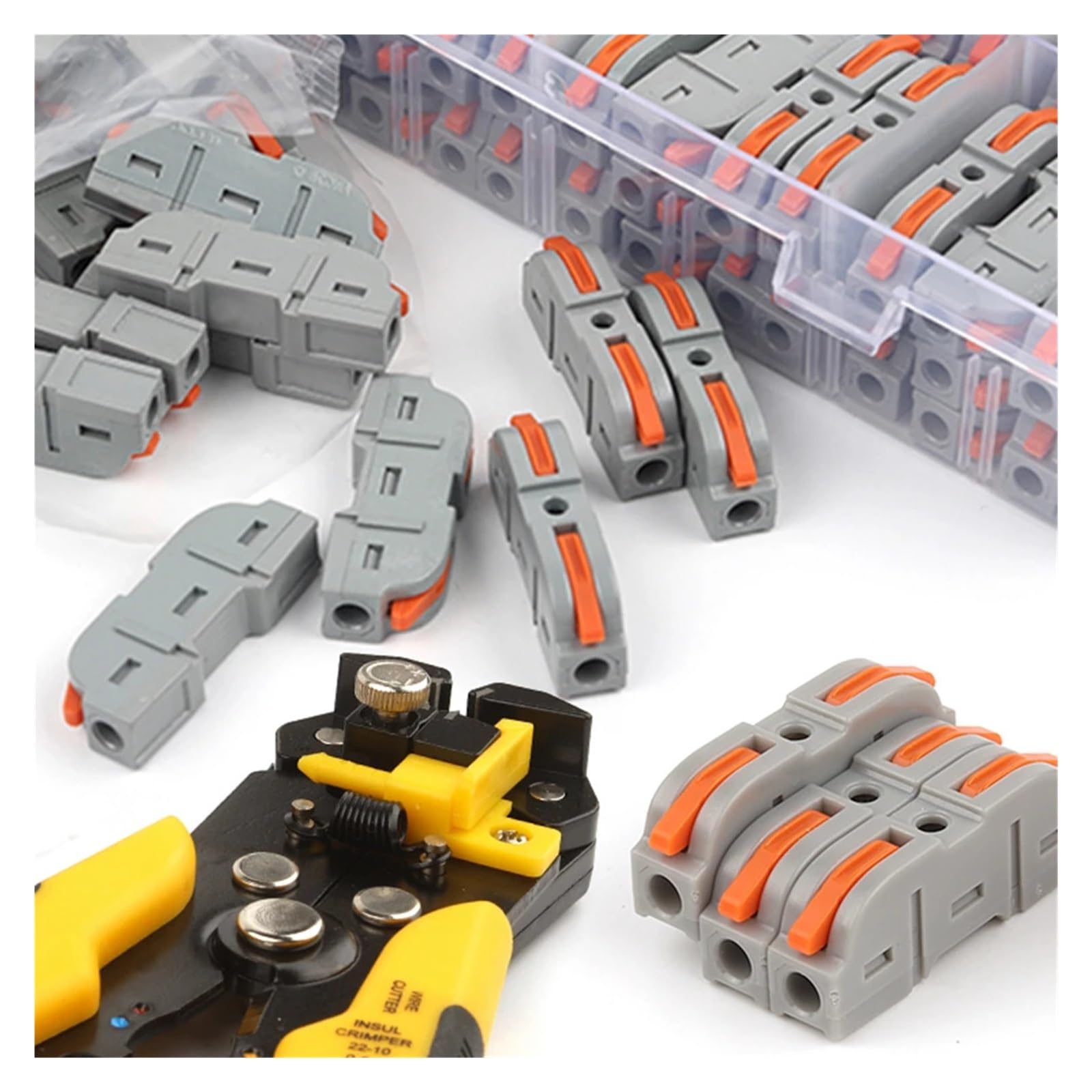 34/100pcs Kit Quick Butt Wire Connector For 28-12 AWG Lever Wire Connectors Compact Spring Crimping Splice Terminals(221T 100PCS-Tool)