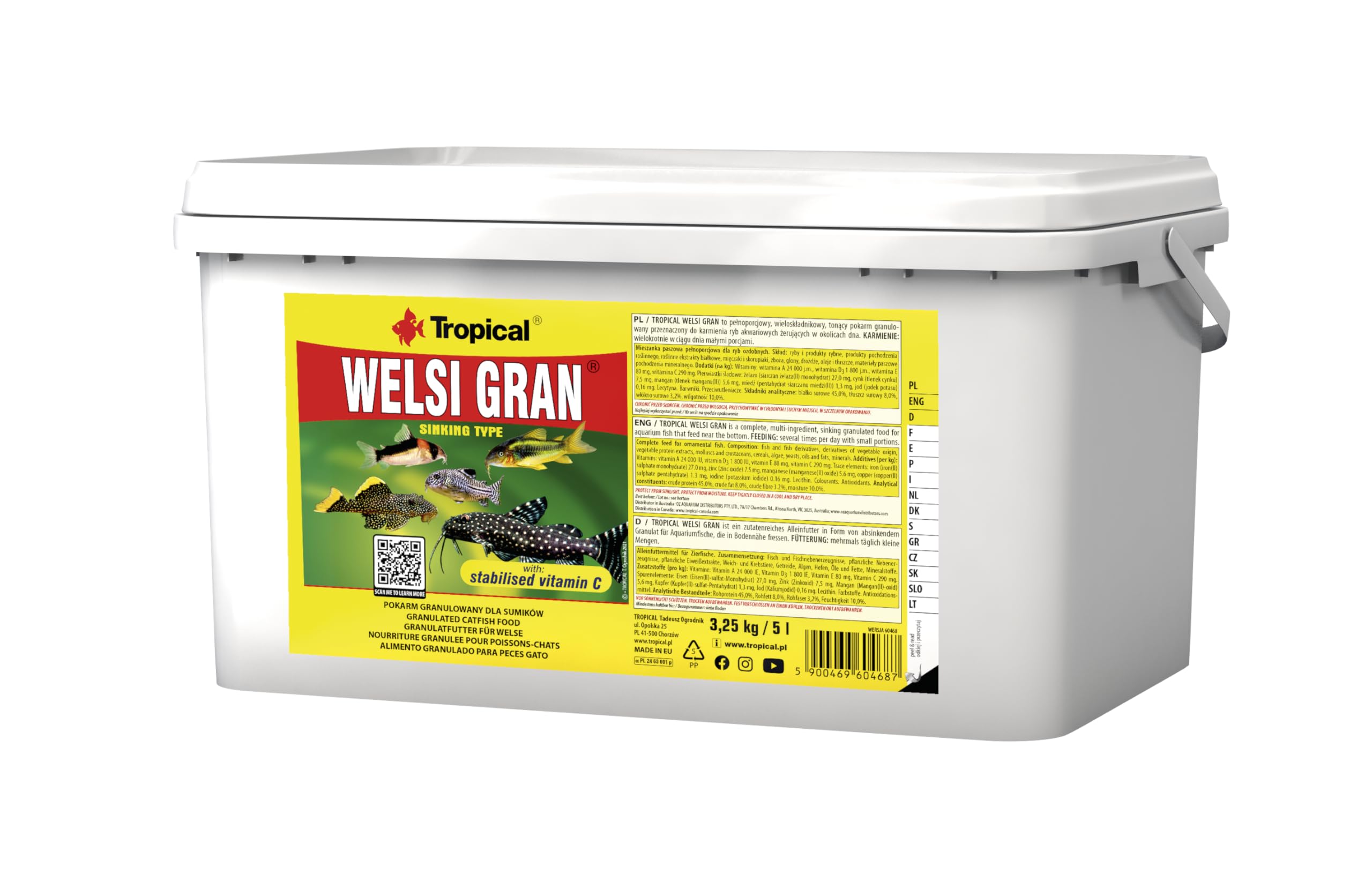 Tropical Welsi Gran Granulat für Bodenfressende Zierfische, 1er Pack (1 x 5 l)