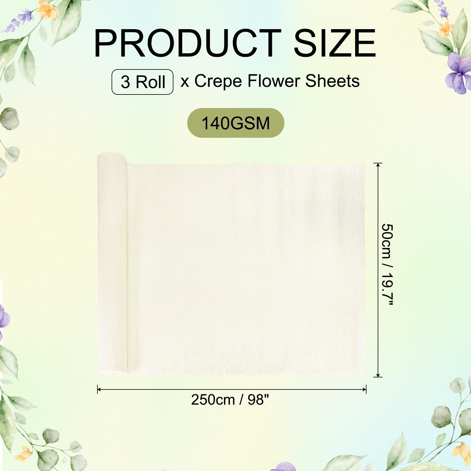 QUARKZMAN 3 Rouleaux De Papier Crêpe 19 x 98 Pouces Streamer Fleur Blanc