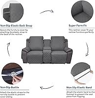 Vista 4 de PureFit Funda Resistente al Agua Reversible para Sofá de Dos Plazas Reclinable con Consola – Funda de Sofá Dividida Antideslizante, Funda Reclinable