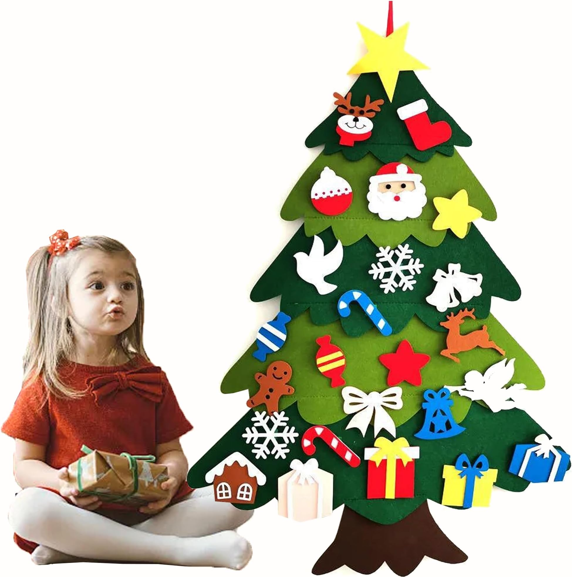 SUQ Felt Board, Story Board Set, Children's Teaching Felt, Interactive Boards for Kids Story, Storytelling Boards, for Kids Toddlers Gift, Toy for 3-6 Year Olds (Christmas Tree)
