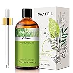 Vetiver 3.38fl.oz Essential Oil, PHATOIL Pure Aromatherapy Oils for Diffuser, Humidifier, Perfect for DIY Soap, Candle, Bath Bombs Making(100ml)