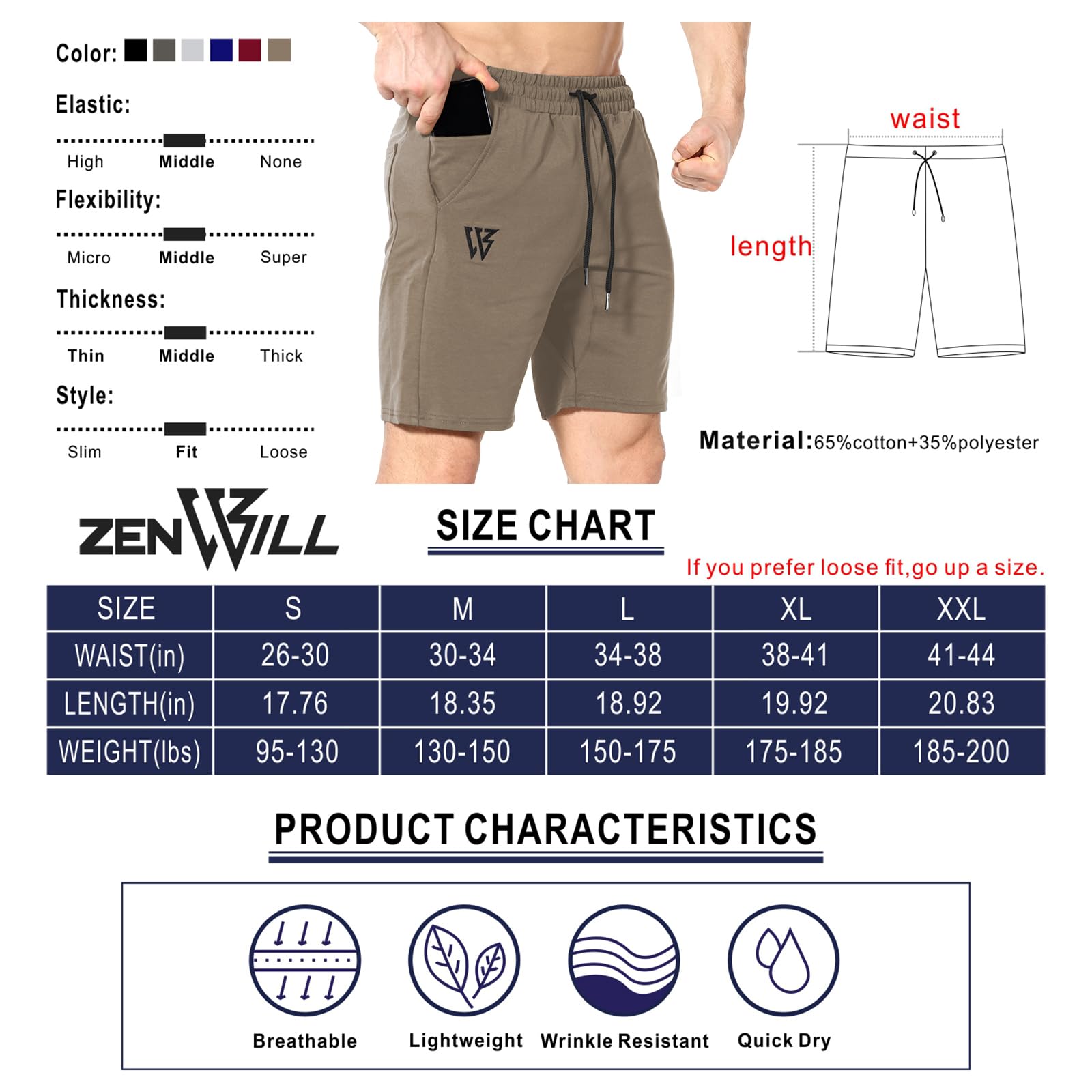 ZENWILL Paquete de 2 pantalones cortos deportivos con cremallera, pantalones cortos de entrenamiento de 7 pulgadas