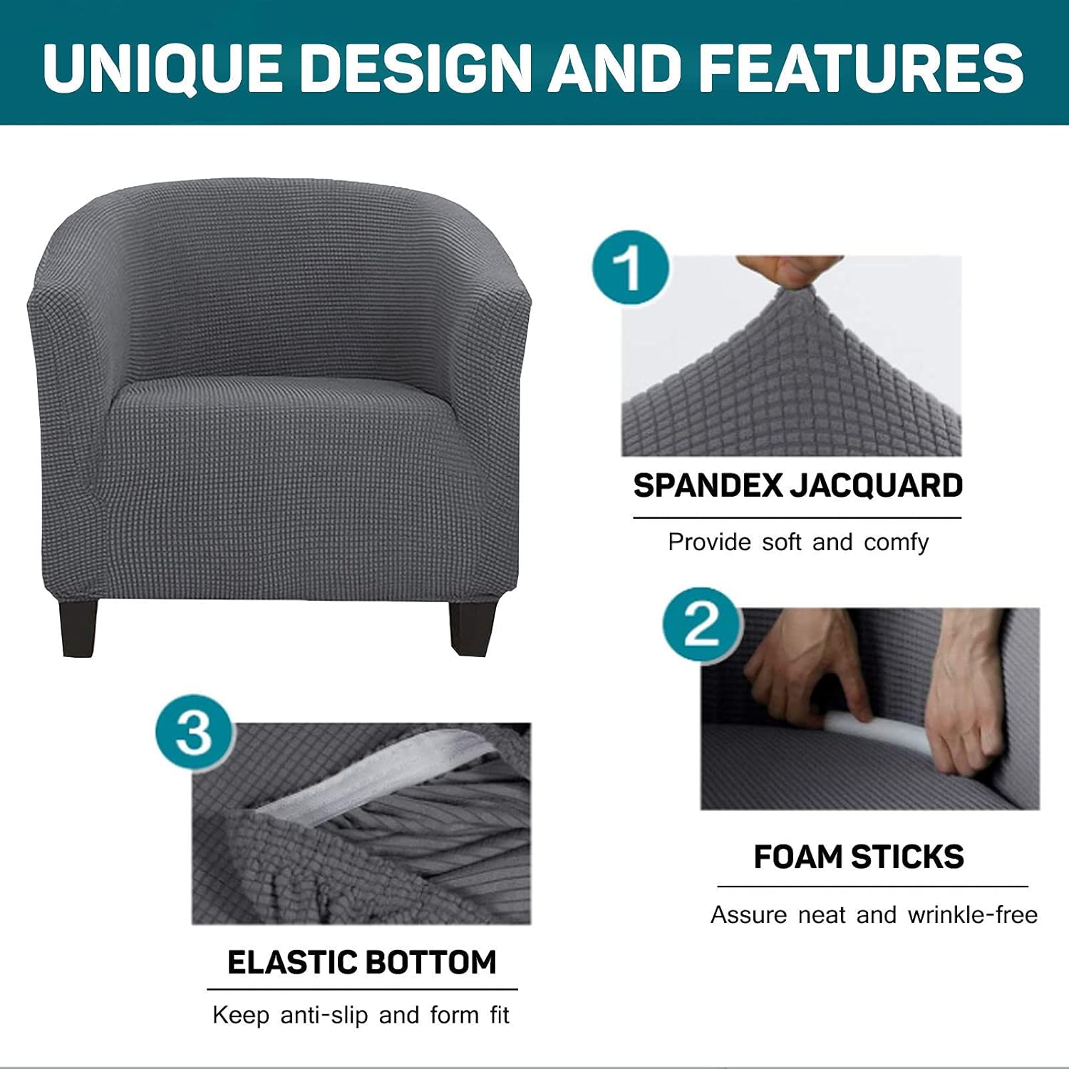 Jacquard Microfiber Club Chair Slipcover, 1 Piece Stretch Armchair Covers Tub Chair Covers Removable Furniture Protector for Counter Living Room Bathroom-Brown B- Club Chair