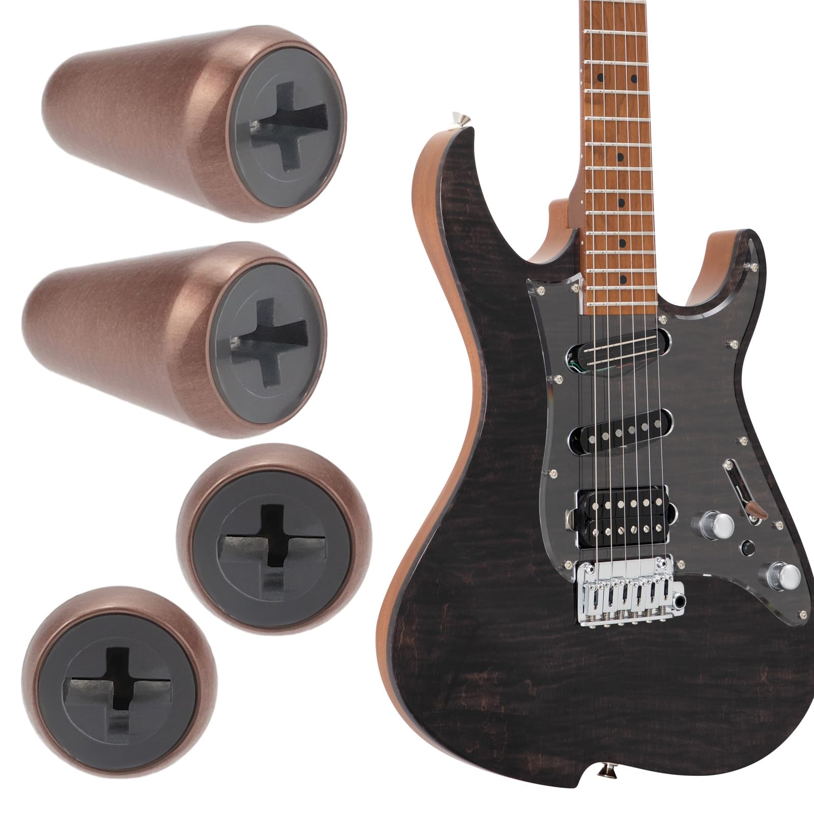 LT Easiyl 4pcs Guitar 5 Way Pickup Switch Tip Metal Switch Knob Compatible with Fender Strats Compatible with ST Guitars Compatible with Oak Grigsby Switch (Antique Copper Red) - Image 3