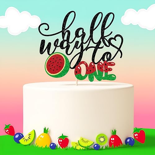 Miniatura 4 de Sleyberoy Decoración de pastel de Half Way to One, letrero de sandía feliz 6 meses, 12 camino a una fiesta, baby shower temático de frutas,