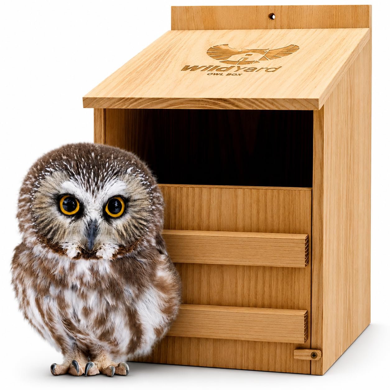 WildYard Nichoir à Chouette Effraie - Grand, Cèdre, Préassemblé | Nichoir à chouettes traditionnel en cèdre avec porte frontale pour un nettoyage facile, attire chouettes et oiseaux.